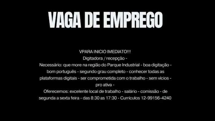 Vaga para recepcionista 