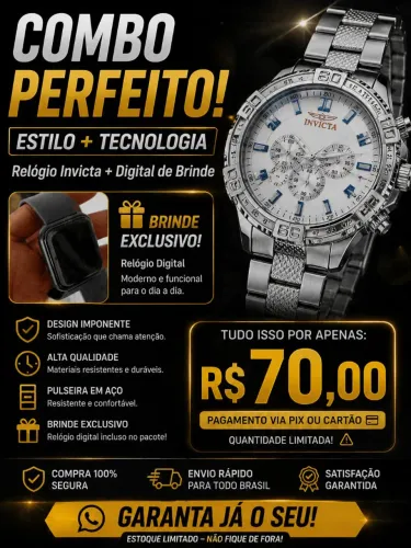 Relógio invicta + relógio digital de brinde