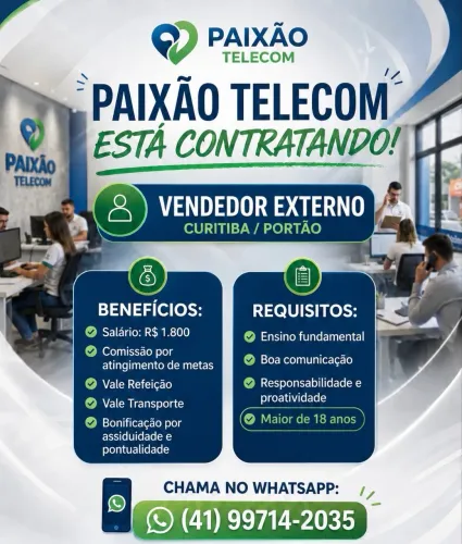 5 VAGAS DE VENDEDOR(A) INÍCIO IMEDIATO