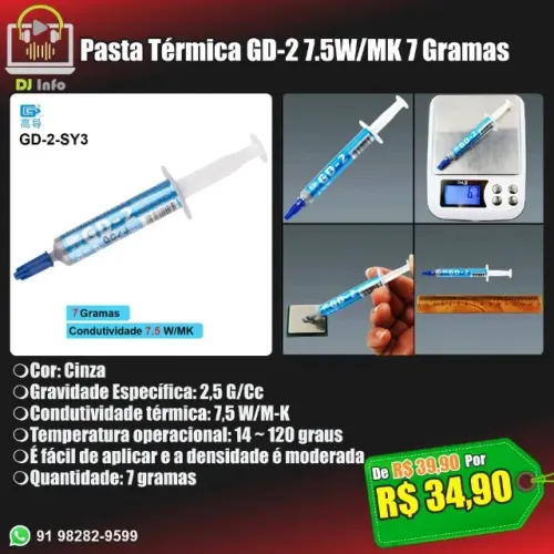 Pasta Térmica GD-2 7.5W/MK 7 Gramas