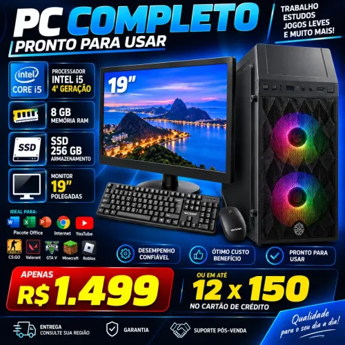 PC COMPLETO i5 4ª GERAÇÃO + 8GB RAM + SSD 256GB + MONITOR 19" - Promoção