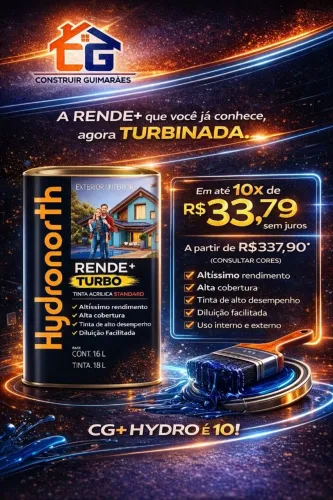 Tinta INT/EXT "RENDE+ TURBO" 18L Hydronorth - A partir de R$339,90* até 10x SEM JUROS.