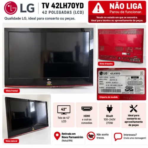 TV LG 42" 42LH70YD com defeito - Não liga - Para conserto ou peças