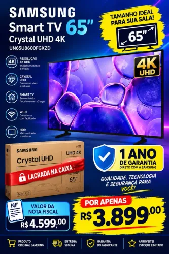 TV 65 POLEGADAS SAMSUNG NA CAIXA NOVA COM 1 ANO DE GARANTIA
