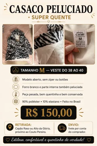 Casaco Peluciado Animal Print M - Super Quente