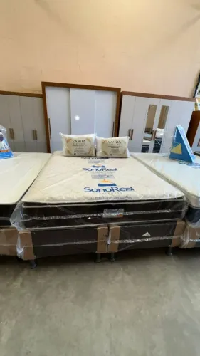 Conforto de Alto Nível Conjunto Box Casal Realeza Sono Real com Molas Ensacadas e Pillow
