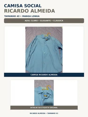 Camisa social azul clara Ricardo Almeida Original tamanho 42/43