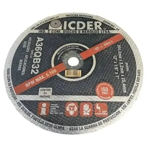 10 UNID -  Disco de Corte ICDER 12 x 1/8 x 1 