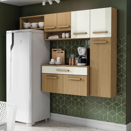 Armário de Cozinha Rubi c Balcão Atacama.OffWhite Aramoveis Até 12x