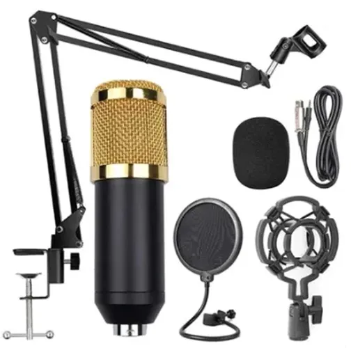 Kit Microfone BM800 Profissional P/ Estúdio e Gravação + Pop Filter + Aranha + Braço z812