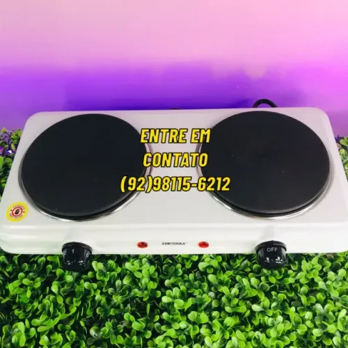 Fogão Fogareiro Eletrico 2000W Inox Branco-Entregas 9h as 22h