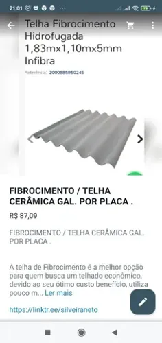 FIBROCIMENTO / TELHA CERÂMICA GAL POR PLACA 