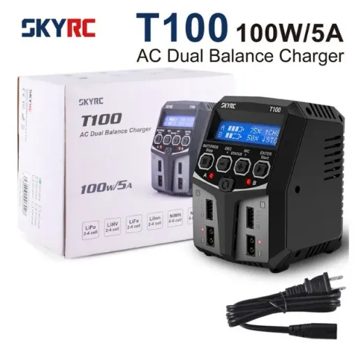 Skyrc T100 Ac Carregador Duplo de Bateria 5A 2X50W para 2-4S NiMH / NiCd / LiPo / Life Etc