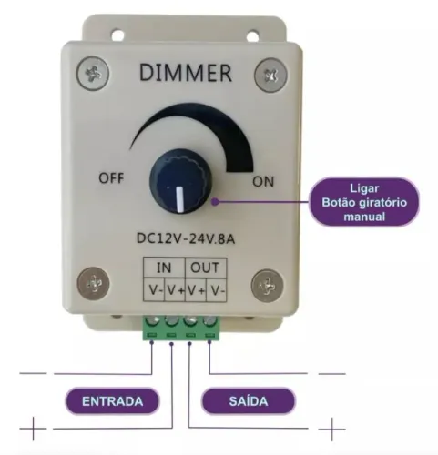 Dimmer Regulador De Tensão Led 12v A 24v 8a Dc / Cc  Automação Robótica COD-AM602 