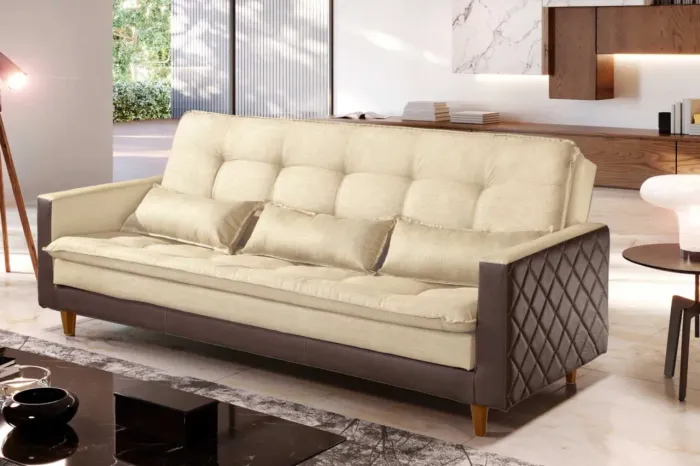 Sofá-Cama 210cm Linho Bege Super Design r433