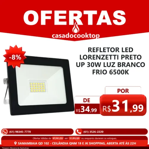 Refletor led lorenzetti preto up 30w luz branco frio 6500k