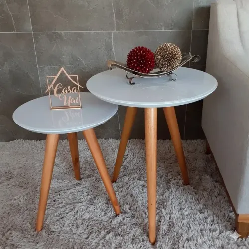 Conjunto de Mesa de apoio Valência com vidro laqueado (PARCELA EM ATÉ 10X SEM JUROS)