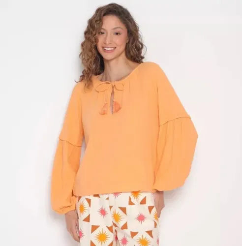 Blusa Feminina Manga Bufante Laranja Claro M - Hering