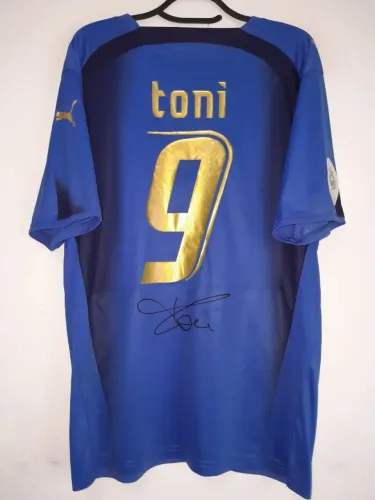 Camisa Itália Campeã Copa Mundo 2006 #9 Luca Toni Autografada Certificada