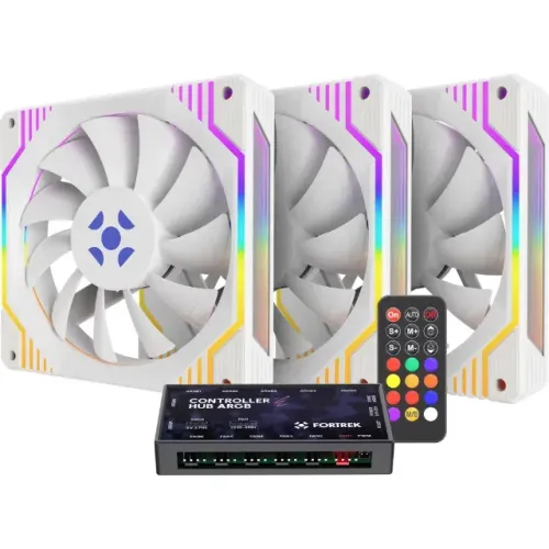 Kit 3 Cooler Fan 120mm Fortrek Frosty White com Controladora/Controle - WZetta