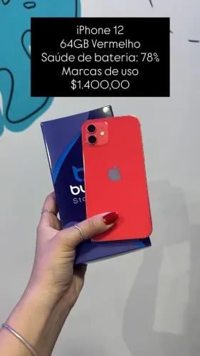 iPhone 12 / 64GB / Vermelho / Saúde de bateria: 78% / R$1.400,00