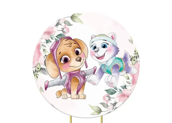 Capa Tecido Painel de Festa Infantil Skye e Everest - Redondo 1,50m Patrulha Canina