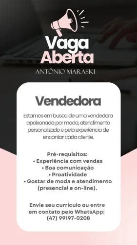 Vaga de Vendedora - Loja Antônio Maraski