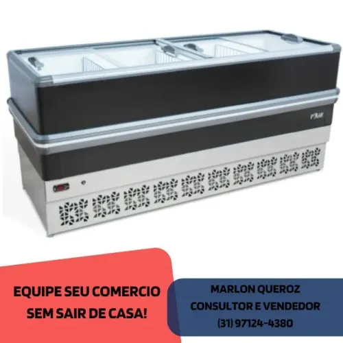 Ilha de Congelados 2M Preta Vidro Reto Polar