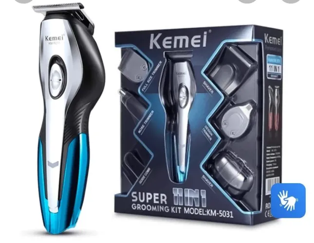 Barbeador Aparador e Cortador de Cabelo 11 em 1 Azul Marca Kemei