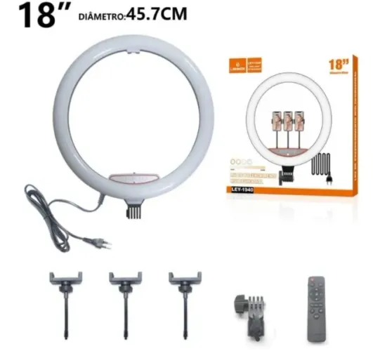 Iluminador Ring Light 18 2700k A 5500k 48w 45cm Tripe 2.1m Lehmox Ley 1940