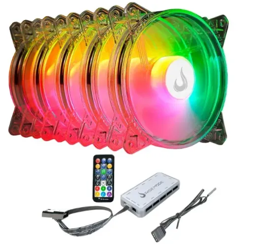 Kit 5 Ventoinhas Rise Mode, 120mm, ARGB, Transparente com controle remoto novo na caixa