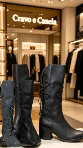 Bota de couro cano longo tam.37 Cravo e Canelaa 