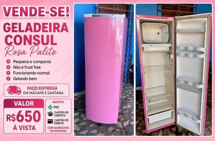Geladeira palito Consul rosa gelando bem. ENTREGO