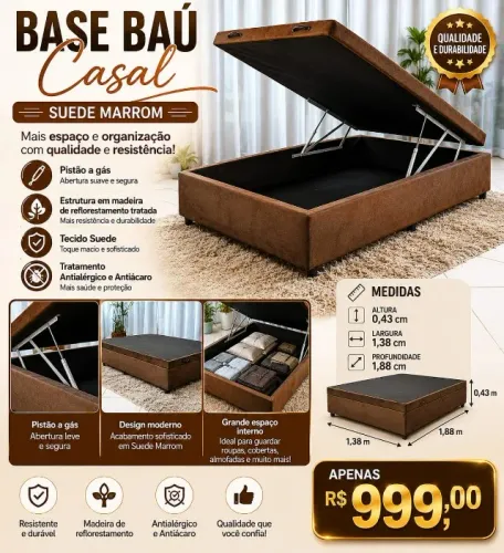 Base de casal baú sued Marrom