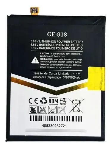 Bateria GE-918 4000mAh Moto E20 NT40 E20 XT2155 Alta Duração Li-ion 3.85V