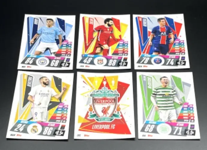 CARDS COLECIONAVEIS MATCH ATTAX LIVERPOOL/ MCGREGOR/ BENZEMA/ RODRI/ SALAH/ HERRERA
