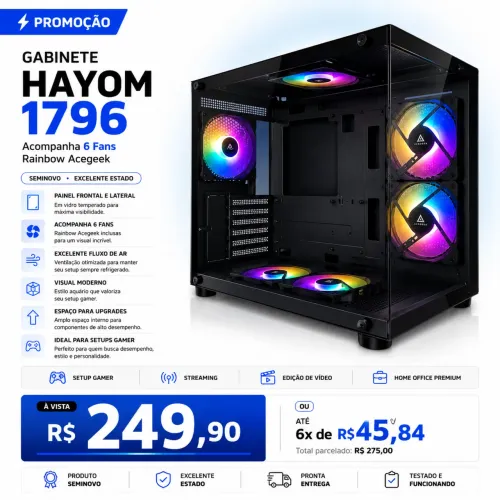 *SEMI-NOVO* Gabinete aquário HAYOM 1796 + 6 FANS Rainbow