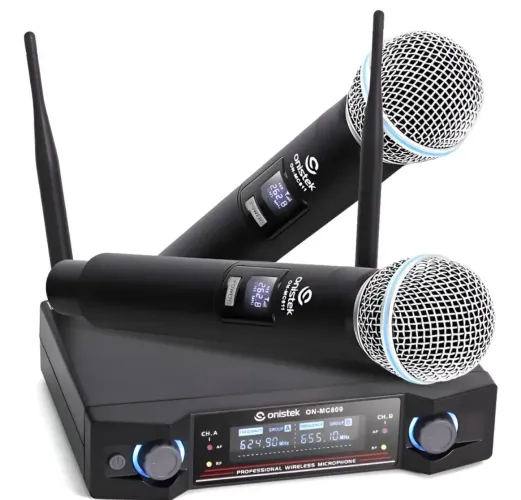 Microfone duplo sem fio profissional UHF