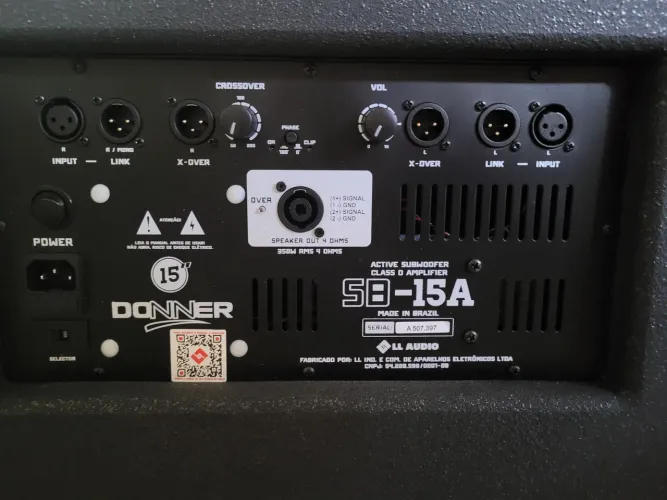 Sub donner 15 ativo 650wtts RMS. Na cx!