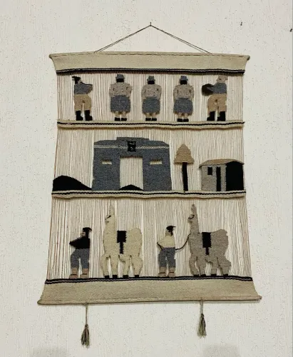 Tapeçaria Andina Vintage Anos 70 ? Arte Têxtil Em Lã 57x69 Cm