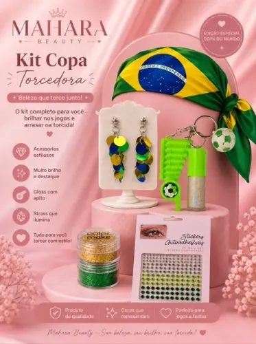 KIT COPA ! BANDANA, BRINCO, GLOSS, STRASS E GLITTER