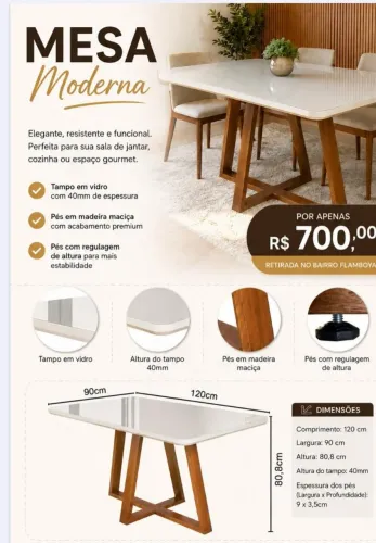 Vendo mesa com tampo de vidro e pés em madeira maciça