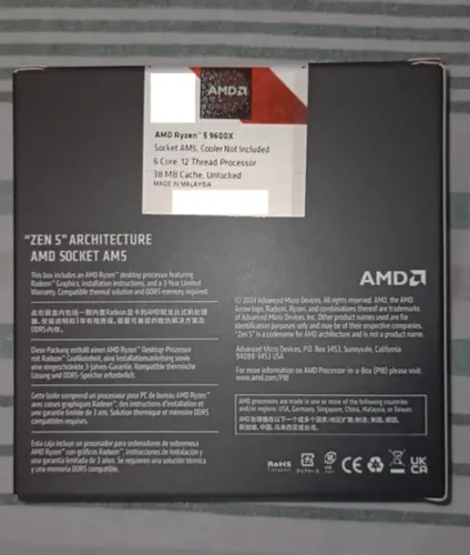 Processador AMD Ryzen 5 9600X 3.9GHz, 5.4GHz, 6-Cores 12-Threads, AM5 (Novo e Lacrado)