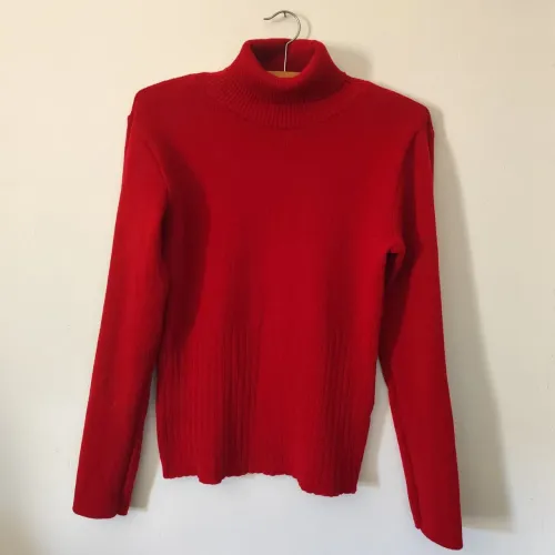 Blusa Frio Tricô Gola Alta Vermelha Tex Linda Canelada