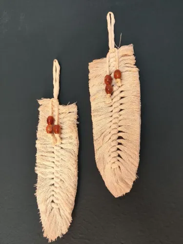 Kit 8 decorações macramé e madeira 