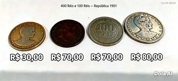 Lote de moedas império 400 1901 Dom Pedro República