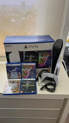 PS5 Slim 1TB Mídia Física + 4 Jogos + Controle + Caixa