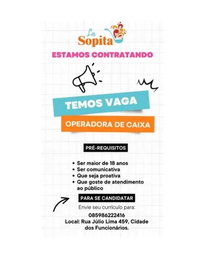 Vaga para Operadora de Caixa