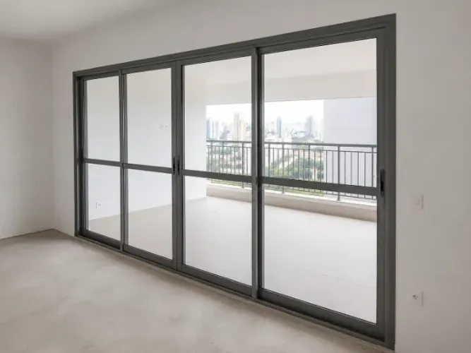 Porta balcão 4 folhas cinza 3,25x2,15m nova