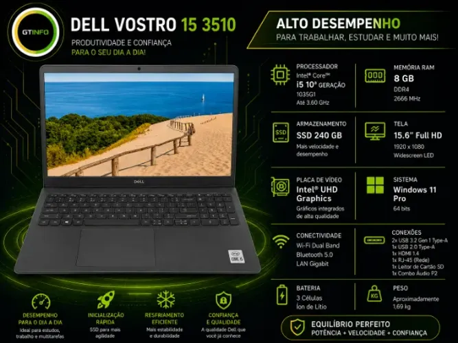 Dell Vostro 15 3510 i5 10° | 8 de RAM | SSD 240